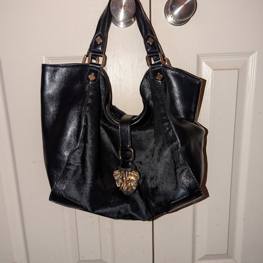 ANTONIO MELANI Black Satchel with Gold Accents